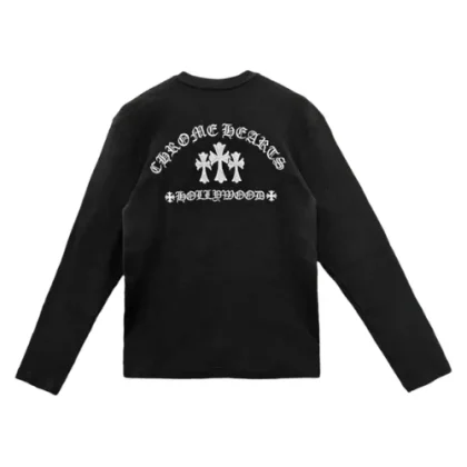 Henley Embroidered Thermal Chrome Hearts Shirt Black