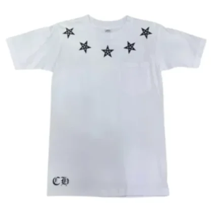 Black Pentagram Chrome Hearts 5 Star White T Shirt