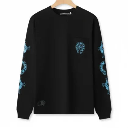 Chrome Hearts Blue Cross Floral Black Long Sleeve Tee
