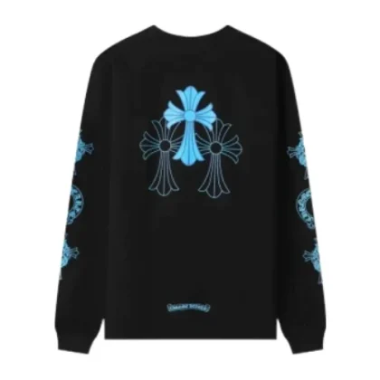 Chrome Hearts Blue Cross Floral Black Long Sleeve Tee