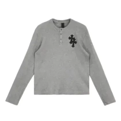 Chrome Heart Long Sleeve Leather Cross Patch Gray Tee