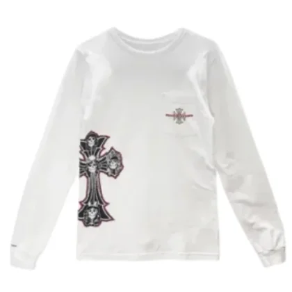 Chrome Hearts Gun Roses Cross Embroidery White Long Sleeve Tee