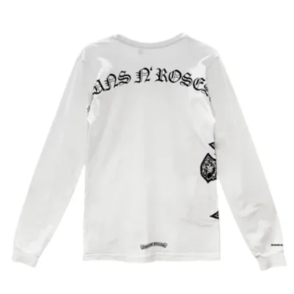 Chrome Hearts Gun Roses Cross Embroidery White Long Sleeve Tee