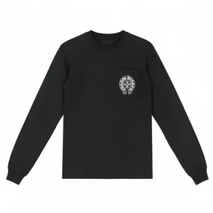 トップス Chrome Hearts Long Sleeve T Shirt Chrome Hearts 1988 Black Long Sleeve Shirt with Blue Prints