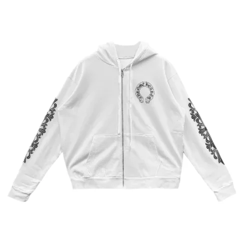 Horseshoe Logo White Chrome Hearts Hoodie Zip Up