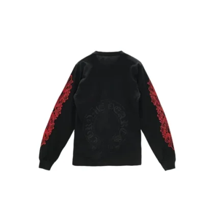 Long Sleeve Red Scroll Chrome Heart Pocket Tee Black