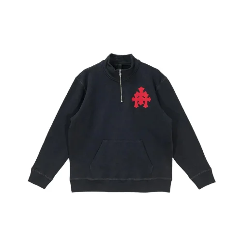 Red Triple Cross Quarter Zip Sweatshirt Chrome Hearts Navy