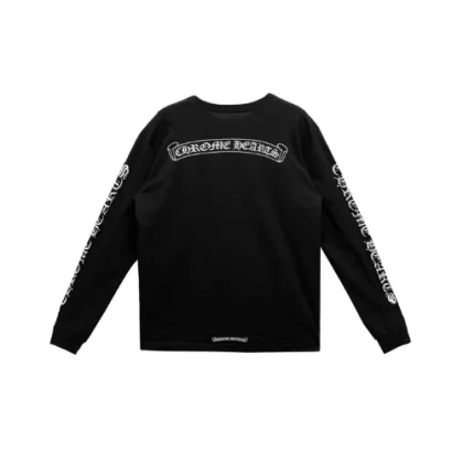 Script Scroll Chrome Hearts Long Sleeve Pocket Tee Black