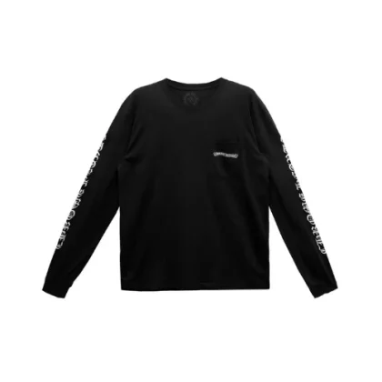 Script Scroll Chrome Hearts Long Sleeve Pocket Tee Black