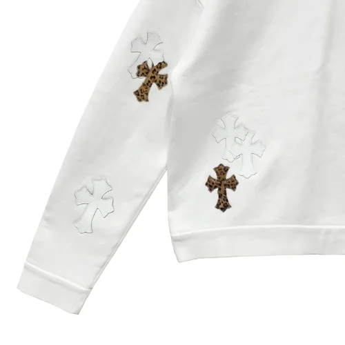 White & Leopard Cross Patch Chrome Hearts Crewneck Sweatshirt