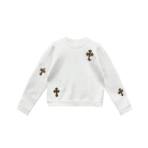 White & Leopard Cross Patch Chrome Hearts Crewneck Sweatshirt