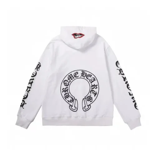White Chrome Heart Hoodie Horseshoe Lips