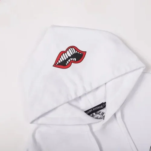 White Chrome Heart Hoodie Horseshoe Lips