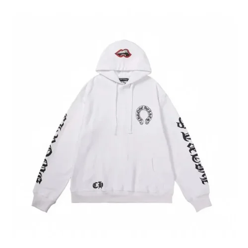 White Chrome Heart Hoodie Horseshoe Lips