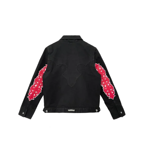 Chrome Hearts Red Floral Cross Leather Patch Black Denim Jacket