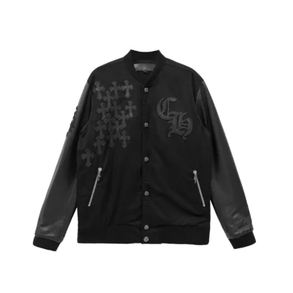 Chrome Hearts Cross Leather Sleeve Varsity Jacket