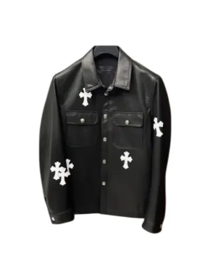 Chrome Hearts White Cross Patch Leather Jacket