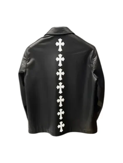 Chrome Hearts White Cross Patch Leather Jacket