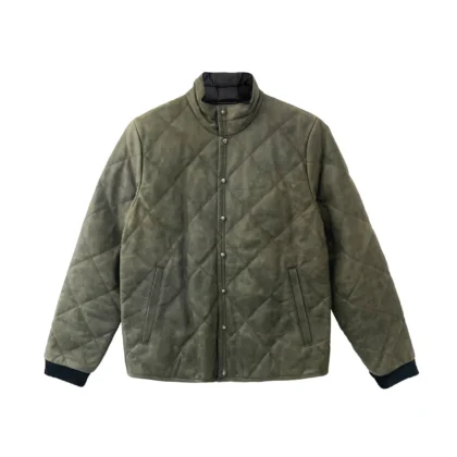 Chrome Hearts Olive Leather Quilted Puffer Jacket