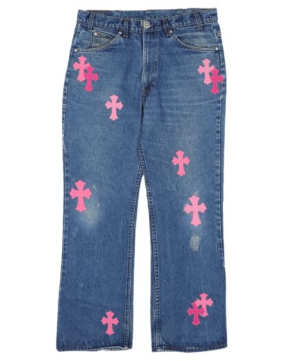 Chrome Hearts Levi's 517 Pink Cross Patch Jeans